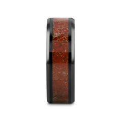 TRIASSIC Red Dinosaur Bone Inlaid Black Ceramic Beveled Edged Ring - 4mm & 8mm
