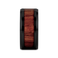 YUKON Beveled Black Ceramic Ring with Black Walnut Wood Inlay - 4mm - 12mm
