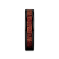 YUKON Beveled Black Ceramic Ring with Black Walnut Wood Inlay - 4mm - 12mm