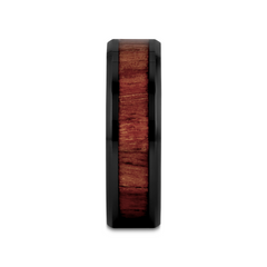 YUKON Beveled Black Ceramic Ring with Black Walnut Wood Inlay - 4mm - 12mm