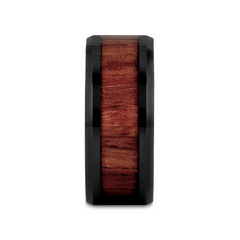 YUKON Beveled Black Ceramic Ring with Black Walnut Wood Inlay - 4mm - 12mm