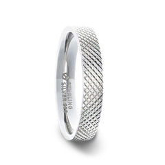 NOBLE Silver Cross-Hatched Finish Flat Style Wedding Band - 4mm & 8mm