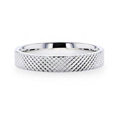NOBLE Silver Cross-Hatched Finish Flat Style Wedding Band - 4mm & 8mm