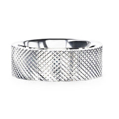 NOBLE Silver Cross-Hatched Finish Flat Style Wedding Band - 4mm & 8mm