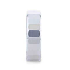 REFLECTOR Faceted Polished Center Tungsten Men's Wedding Band With Polished Beveled Edges - 8mm